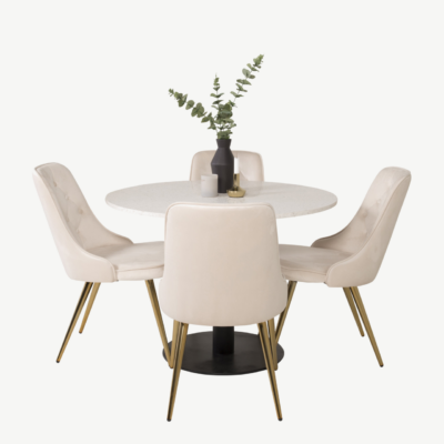 Ümmargune terrazzo söögilauakomplekt Razzia ja beežid velvetist toolid (4 tk) - GR14097