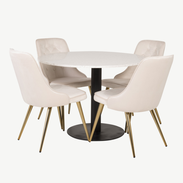 Ümmargune terrazzo söögilauakomplekt Razzia ja beežid velvetist toolid (4 tk) - GR14097