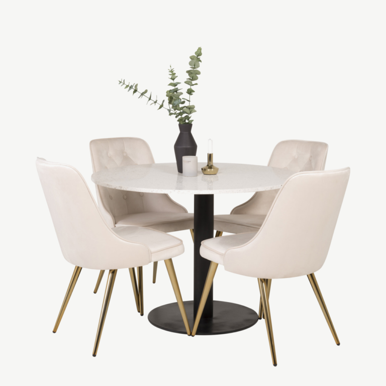 Ümmargune terrazzo söögilauakomplekt Razzia ja beežid velvetist toolid (4 tk) - GR14097