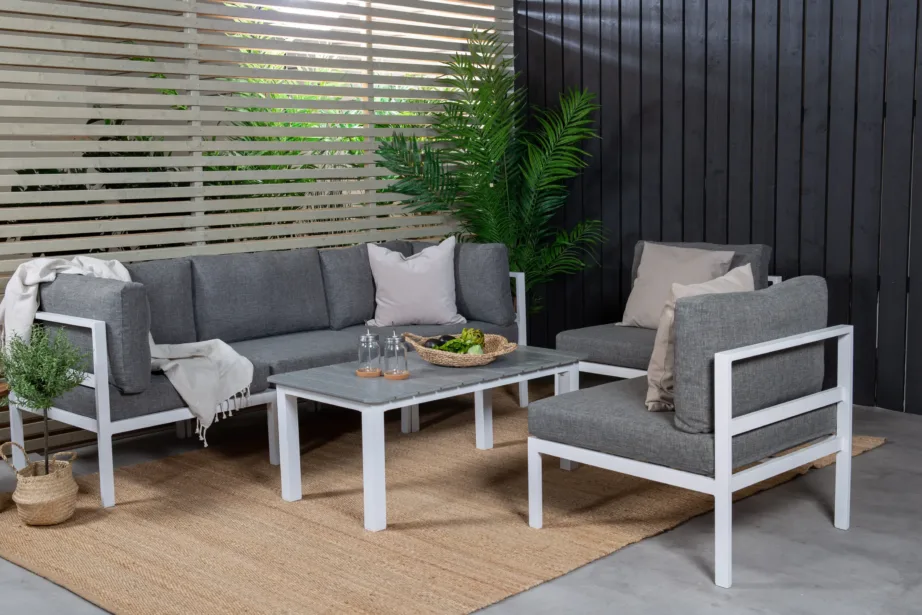 Valge-halli raamiga nurgadiivanikomplekt Copacabana alumiiniumist, WPC lauaga, õuekasutuseks, GR18095 – 4