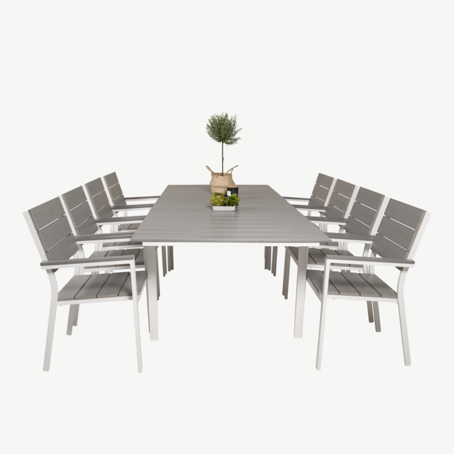 Laiendatav söögikomplekt Levels (valge alumiinium, hall aintwood, 8 tooli), GR18242 – 3