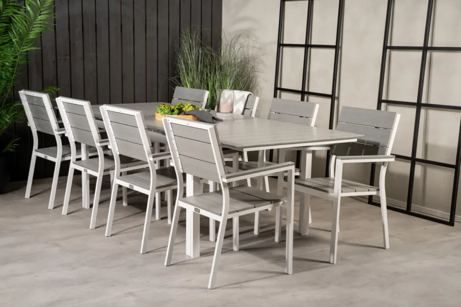 Laiendatav söögikomplekt Levels (valge alumiinium, hall aintwood, 8 tooli), GR18242 – 6