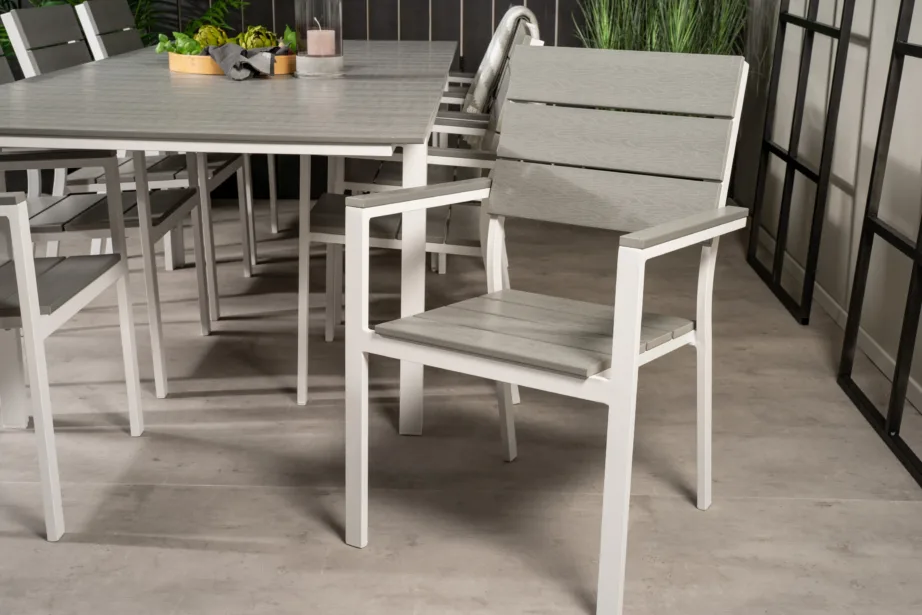 Laiendatav söögikomplekt Levels (valge alumiinium, hall aintwood, 8 tooli), GR18242 – 7