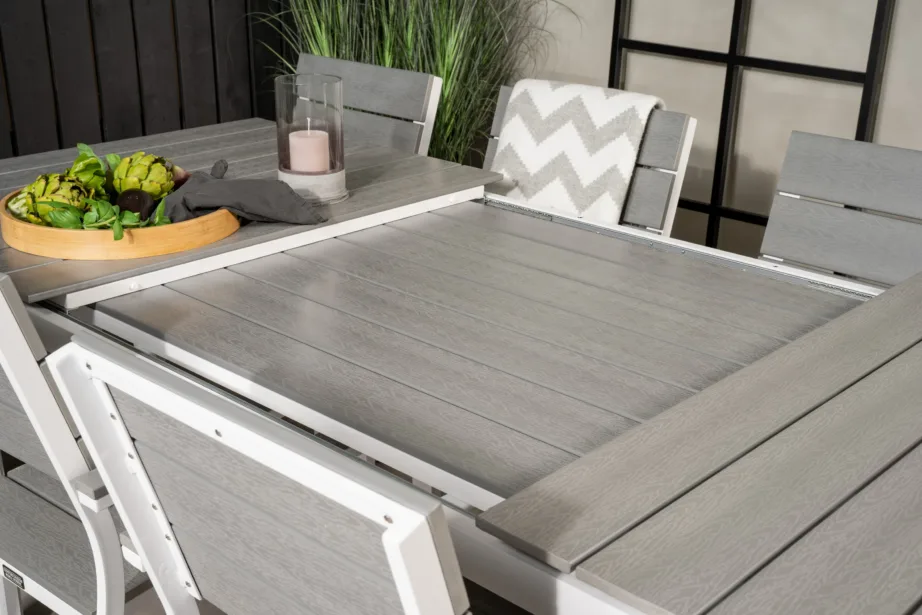 Laiendatav söögikomplekt Levels (valge alumiinium, hall aintwood, 8 tooli), GR18242 – 8