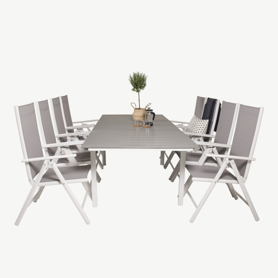 Levels ristkülikukujuline aiakomplekt (alumiinium, aintwood, hall/valge, 8 kokkupandavat reguleeritavat tooli), GR18247 – 5