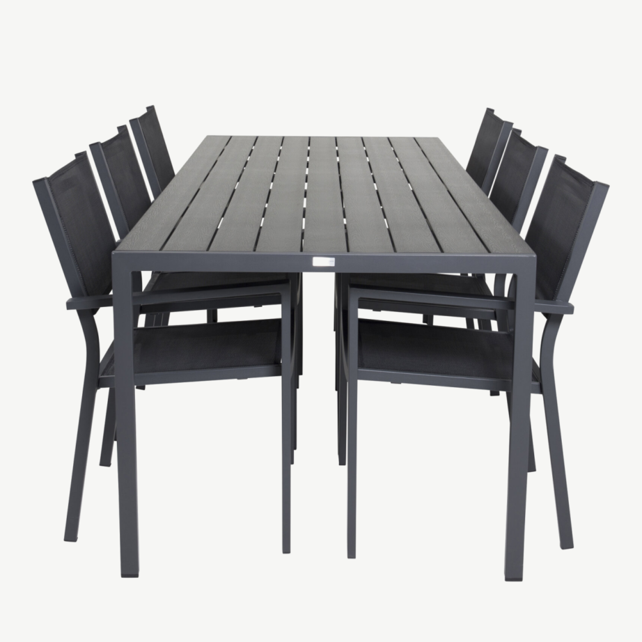 Aiamööbli söögikomplekt Break mustade Copacabana toolidega (alumiinium, puitplastkomposiit, 205×90 cm), GR18254 – 2