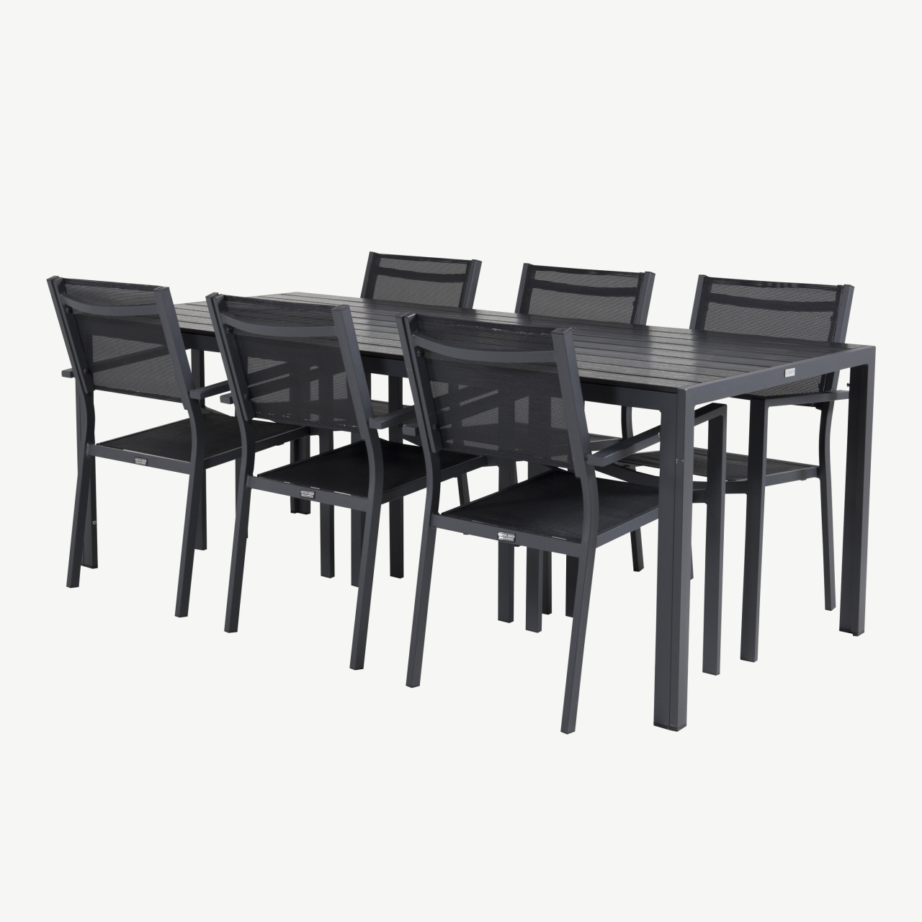 Aiamööbli söögikomplekt Break mustade Copacabana toolidega (alumiinium, puitplastkomposiit, 205×90 cm), GR18254 – 3