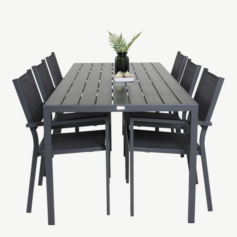 Aiamööbli söögikomplekt Break mustade Copacabana toolidega (alumiinium, puitplastkomposiit, 205×90 cm), GR18254 – 4