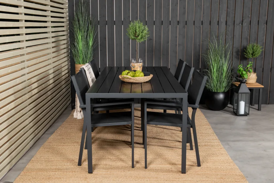 Aiamööbli söögikomplekt Break mustade Copacabana toolidega (alumiinium, puitplastkomposiit, 205×90 cm), GR18254 – 5