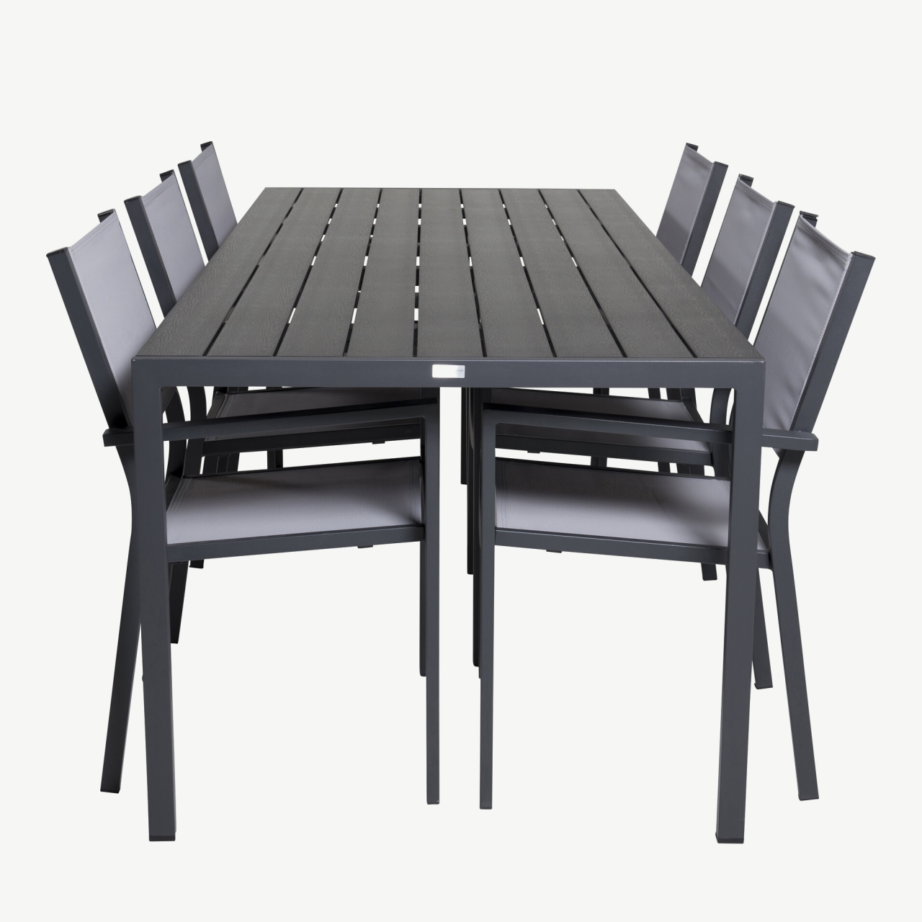 Aiamööbli söögikomplekt Break – mustast alumiiniumist laud ja Copacabana toolid (6 tk), puitplastkomposiidist lauaplaat, GR18255 – 2