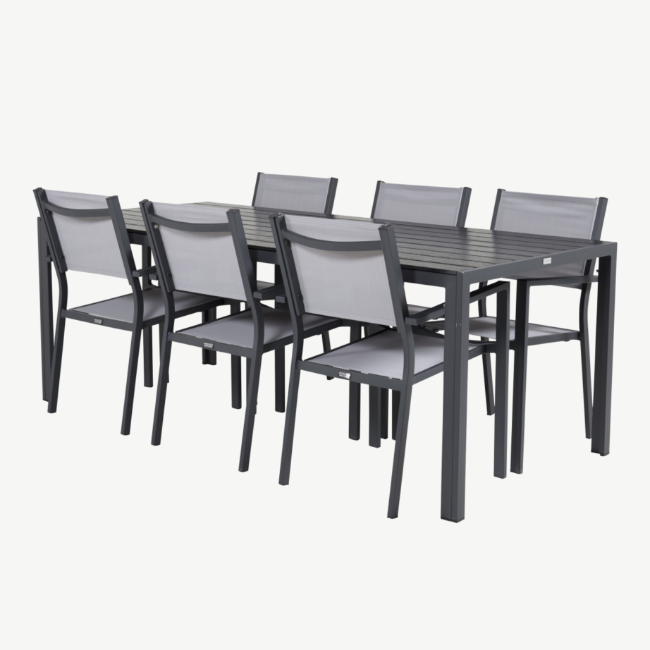 Aiamööbli söögikomplekt Break – mustast alumiiniumist laud ja Copacabana toolid (6 tk), puitplastkomposiidist lauaplaat, GR18255 – 3