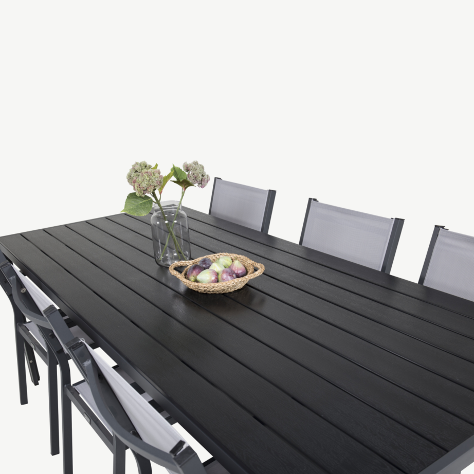 Aiamööbli söögikomplekt Break – mustast alumiiniumist laud ja Copacabana toolid (6 tk), puitplastkomposiidist lauaplaat, GR18255 – 5