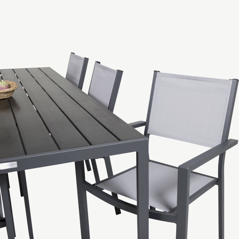 Aiamööbli söögikomplekt Break – mustast alumiiniumist laud ja Copacabana toolid (6 tk), puitplastkomposiidist lauaplaat, GR18255 – 6