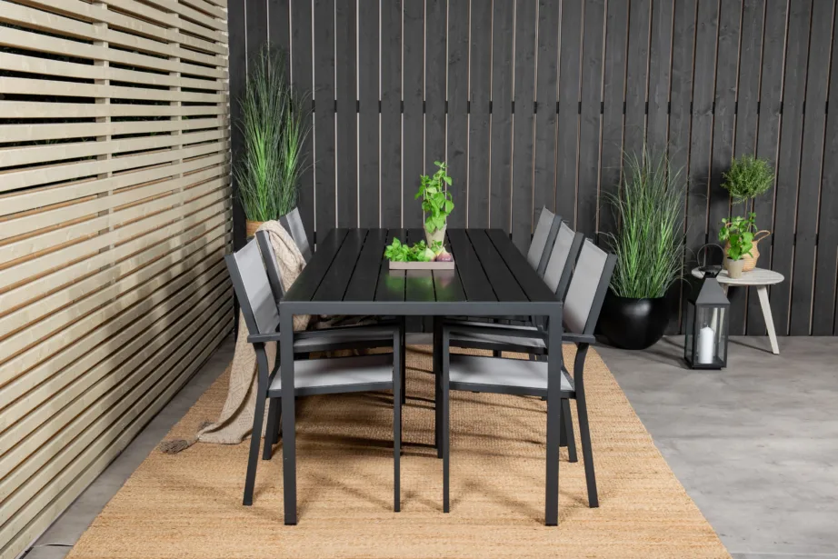 Aiamööbli söögikomplekt Break – mustast alumiiniumist laud ja Copacabana toolid (6 tk), puitplastkomposiidist lauaplaat, GR18255 – 7