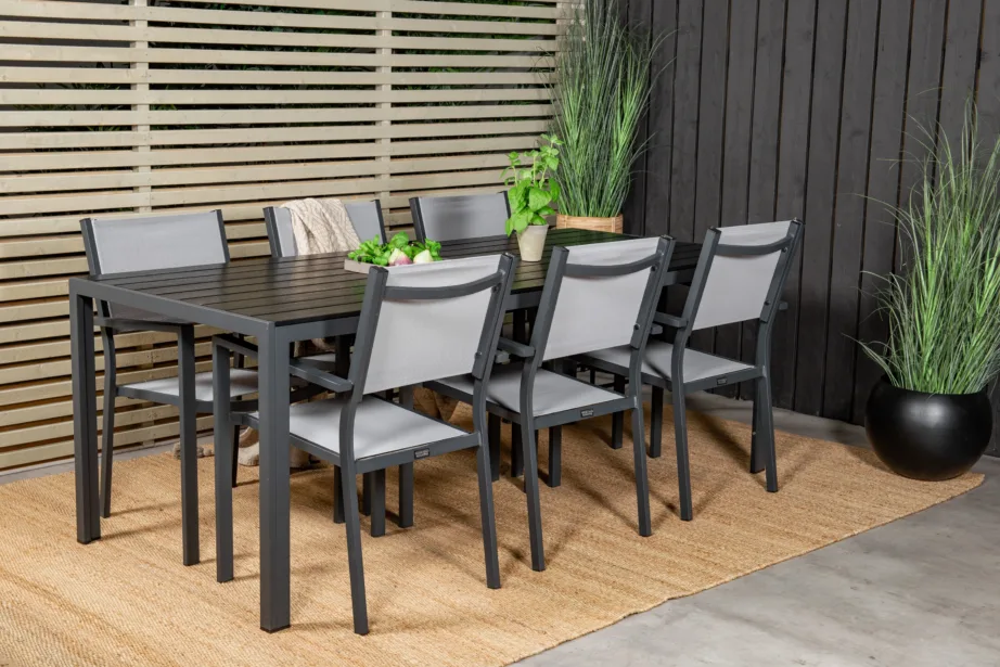 Aiamööbli söögikomplekt Break – mustast alumiiniumist laud ja Copacabana toolid (6 tk), puitplastkomposiidist lauaplaat, GR18255 – 8