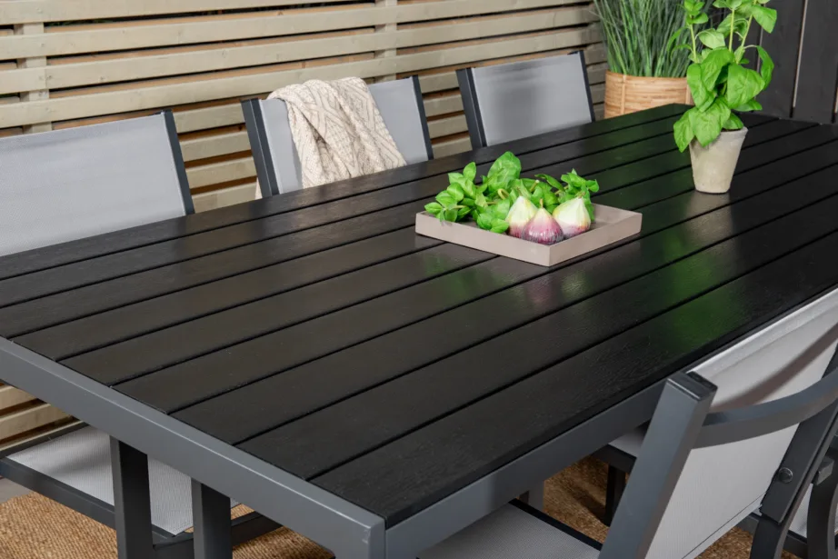 Aiamööbli söögikomplekt Break – mustast alumiiniumist laud ja Copacabana toolid (6 tk), puitplastkomposiidist lauaplaat, GR18255 – 9