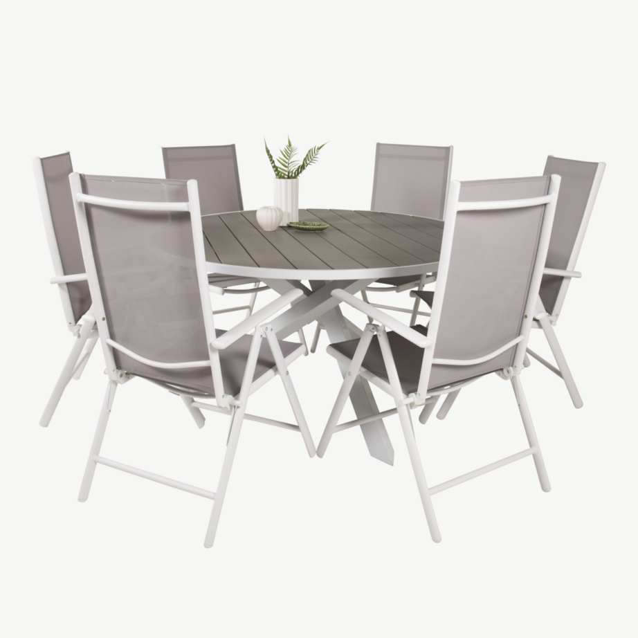 Parma ümmargune aiamööblikomplekt (puitplastkomposiit, valge/hall, 6 kokkupandavat tooli), GR18271 – 2