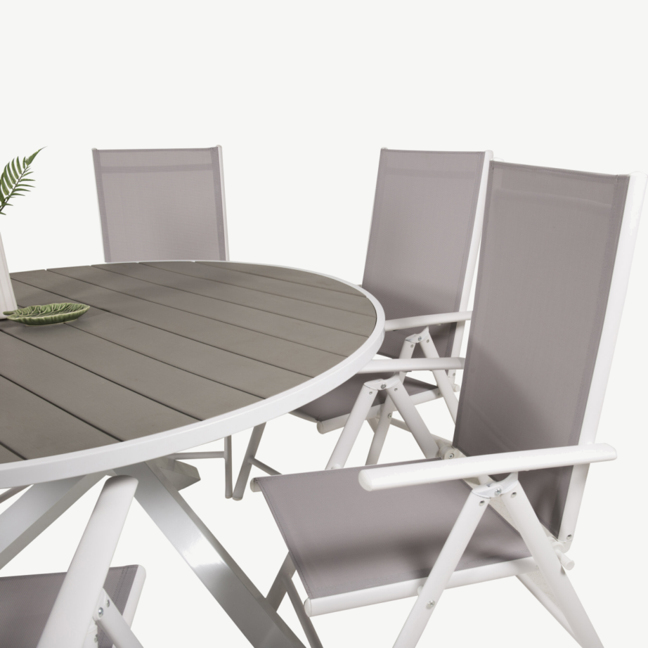Parma ümmargune aiamööblikomplekt (puitplastkomposiit, valge/hall, 6 kokkupandavat tooli), GR18271 – 3