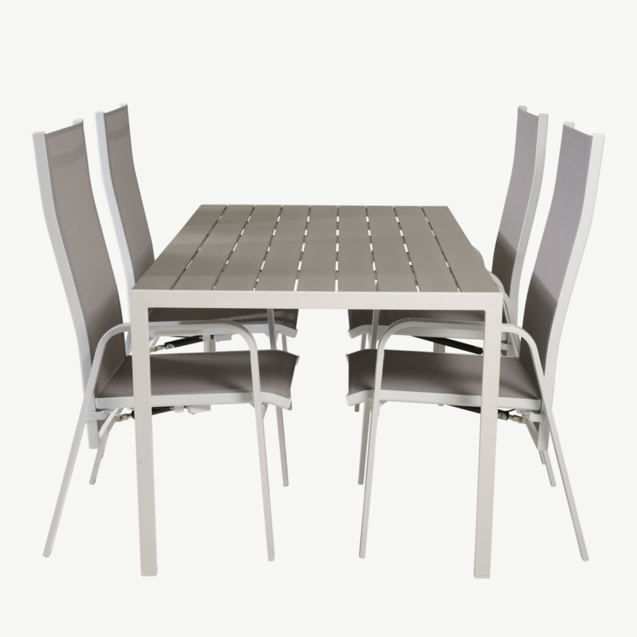 Aiamööblikomplekt Break – hallist puitplastkomposiidist laud ja reguleeritavad Copacabana toolid, GR18305 – 2