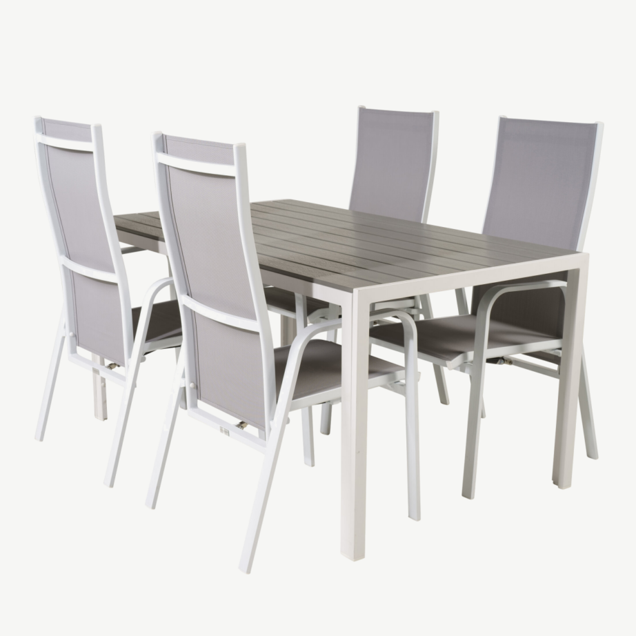 Aiamööblikomplekt Break – hallist puitplastkomposiidist laud ja reguleeritavad Copacabana toolid, GR18305