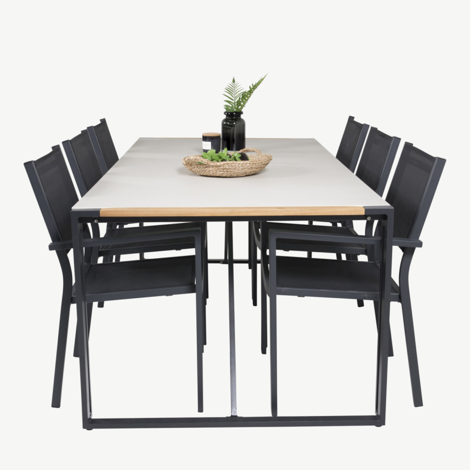 Texas ristkülikukujuline klaasist aiakomplekt tiigipuust detailidega, 6 musta Copacabana tooliga, GR18388 – 3