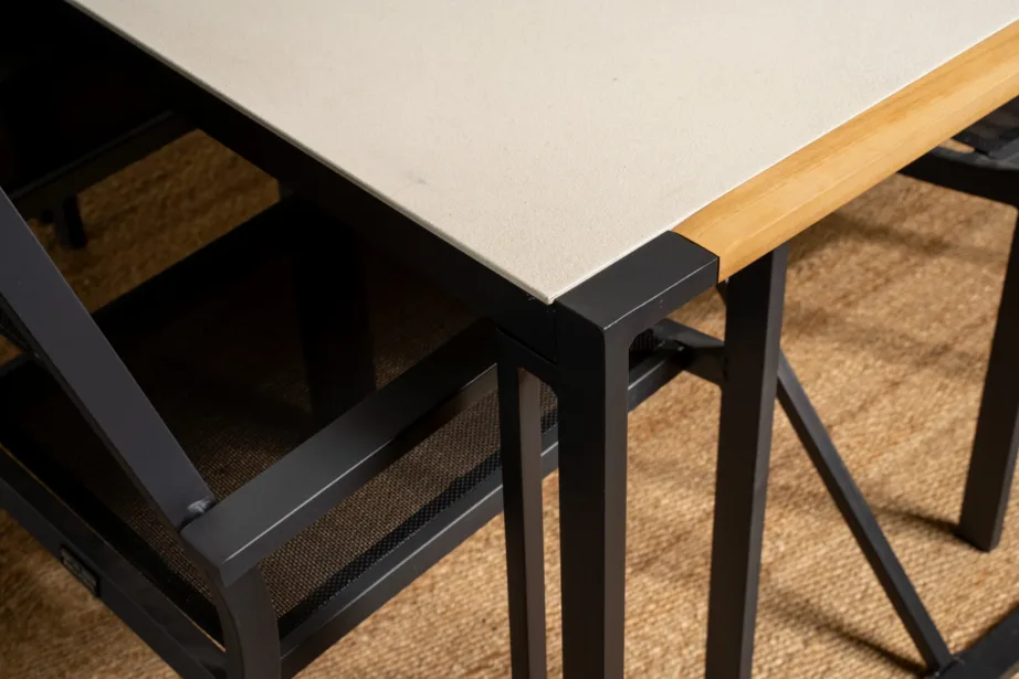 Texas ristkülikukujuline klaasist aiakomplekt tiigipuust detailidega, 6 musta Copacabana tooliga, GR18388 – 8