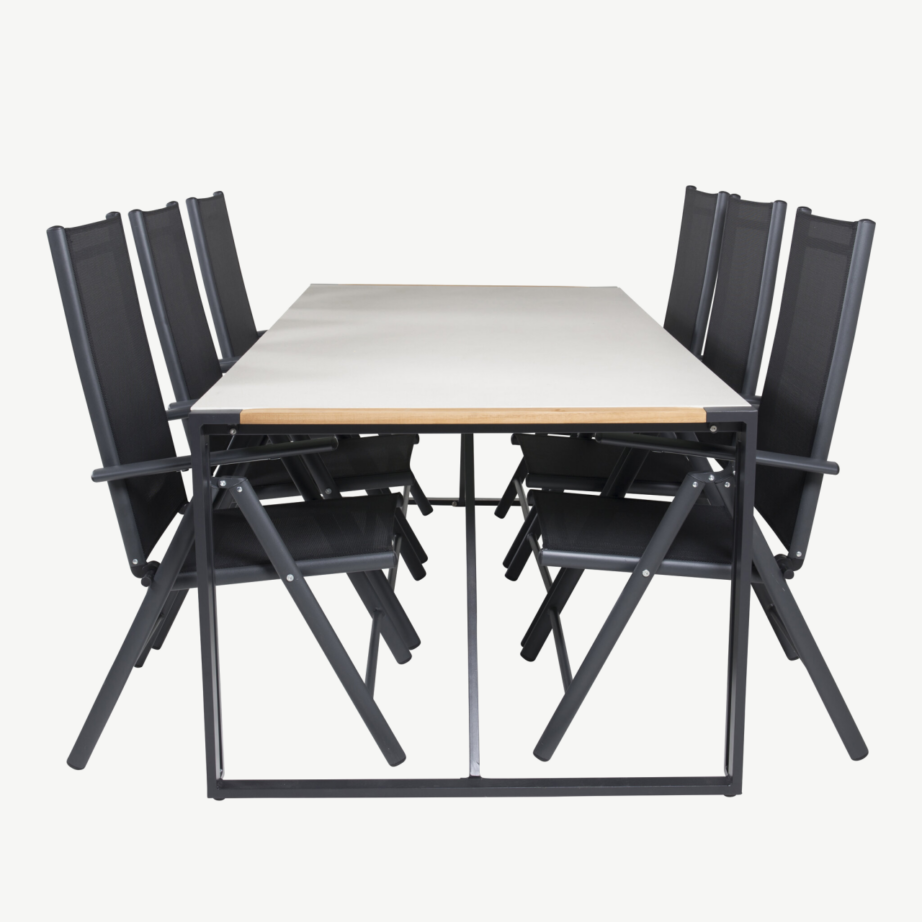 Texas ristkülikukujuline söögilaud (klaasist lauaplaat, must alumiinium, tiigipuust serv), GR18391 – 2