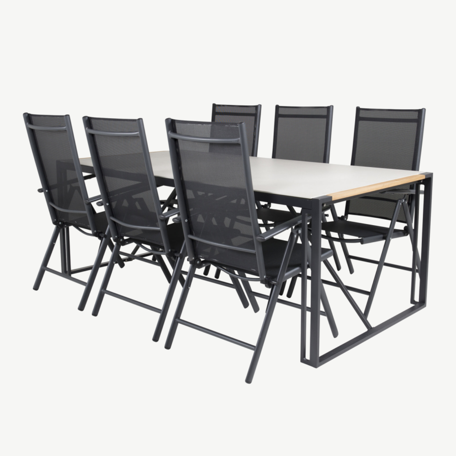 Texas ristkülikukujuline söögilaud (klaasist lauaplaat, must alumiinium, tiigipuust serv), GR18391 – 3