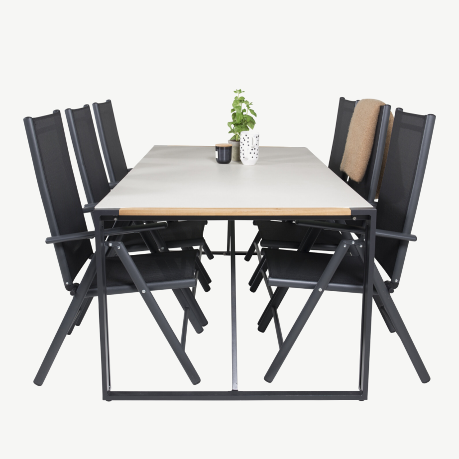 Texas ristkülikukujuline söögilaud (klaasist lauaplaat, must alumiinium, tiigipuust serv), GR18391 – 4