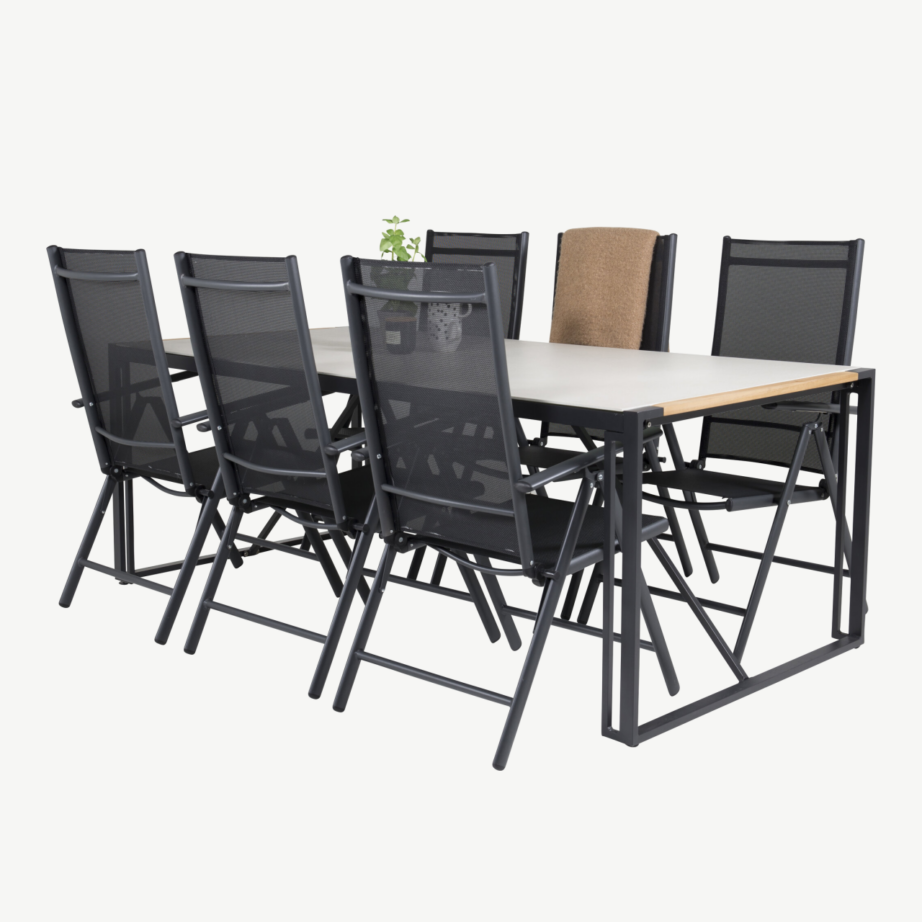 Texas ristkülikukujuline söögilaud (klaasist lauaplaat, must alumiinium, tiigipuust serv), GR18391 – 5