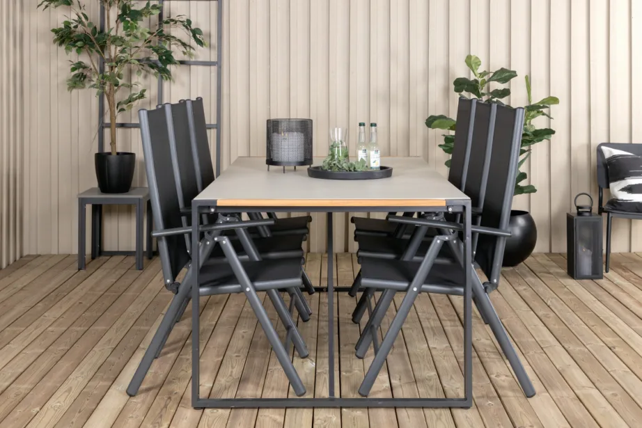 Texas ristkülikukujuline söögilaud (klaasist lauaplaat, must alumiinium, tiigipuust serv), GR18391 – 8