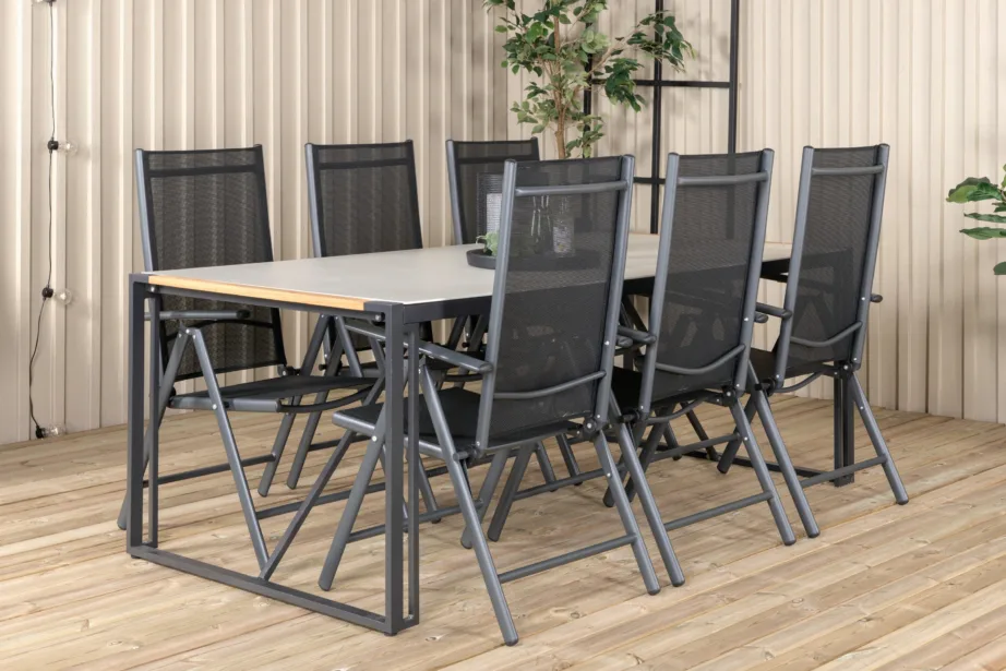 Texas ristkülikukujuline söögilaud (klaasist lauaplaat, must alumiinium, tiigipuust serv), GR18391 – 9