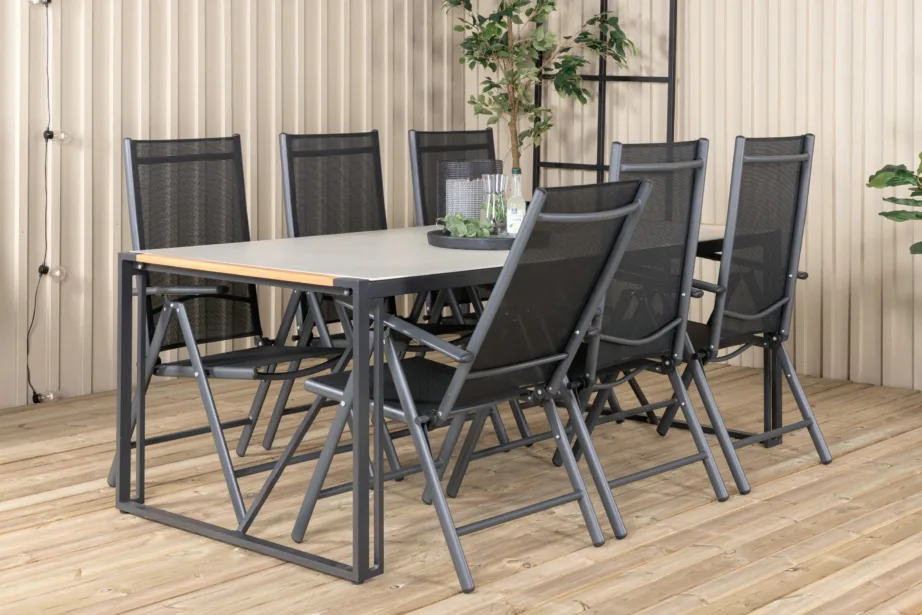 Texas ristkülikukujuline söögilaud (klaasist lauaplaat, must alumiinium, tiigipuust serv), GR18391 – 12