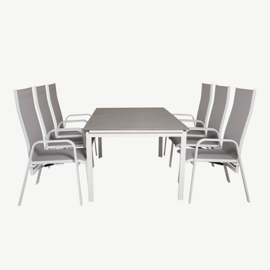 Pikendatav valge-hall aiamööblikomplekt Levels – alumiiniumraamiga ja reguleeritavate toolidega, GR18450 – 2