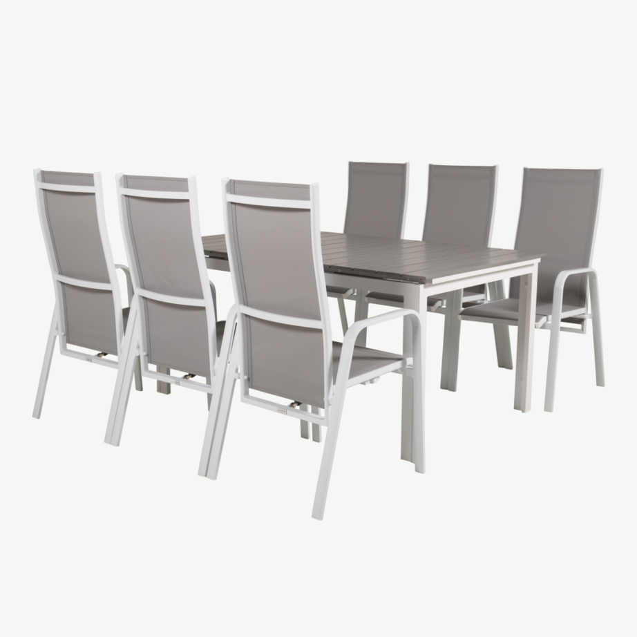 Pikendatav valge-hall aiamööblikomplekt Levels – alumiiniumraamiga ja reguleeritavate toolidega, GR18450 – 3