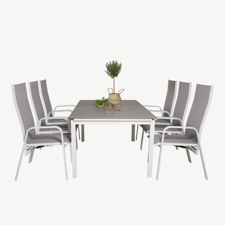 Pikendatav valge-hall aiamööblikomplekt Levels – alumiiniumraamiga ja reguleeritavate toolidega, GR18450 – 4