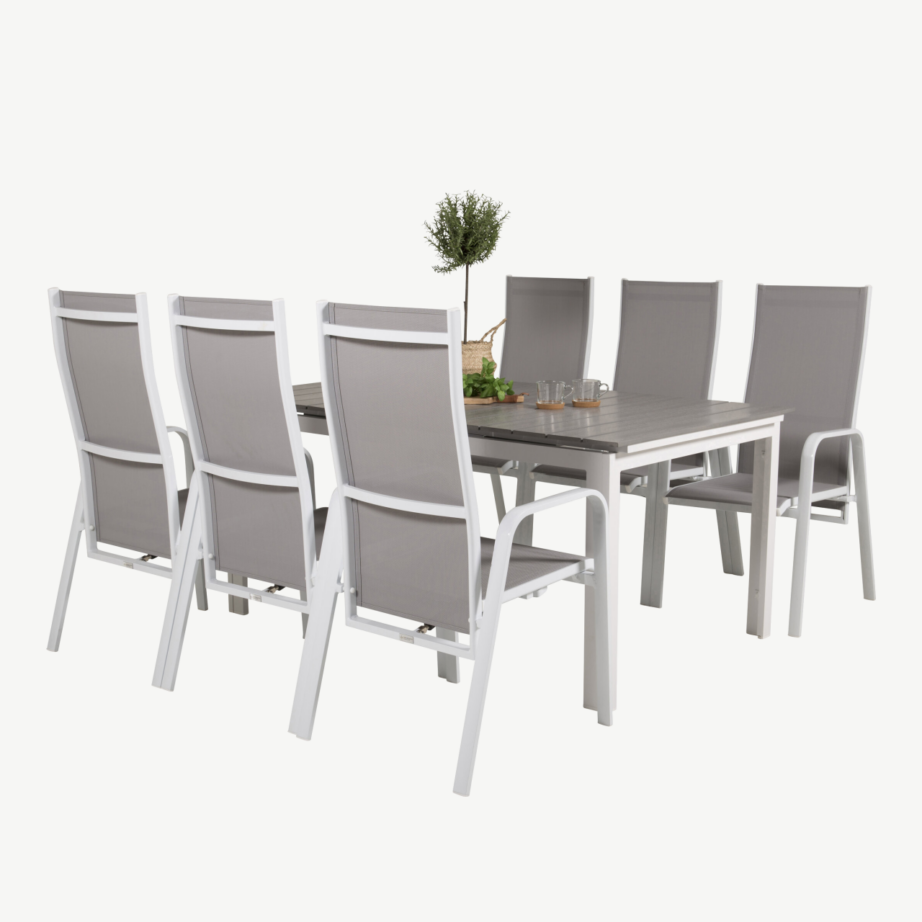 Pikendatav valge-hall aiamööblikomplekt Levels – alumiiniumraamiga ja reguleeritavate toolidega, GR18450 – 5