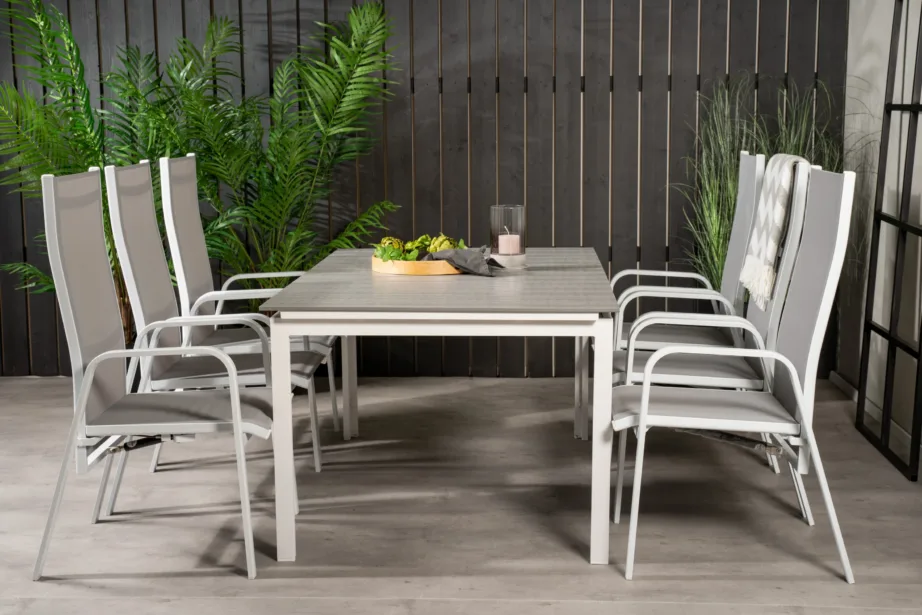 Pikendatav valge-hall aiamööblikomplekt Levels – alumiiniumraamiga ja reguleeritavate toolidega, GR18450 – 6