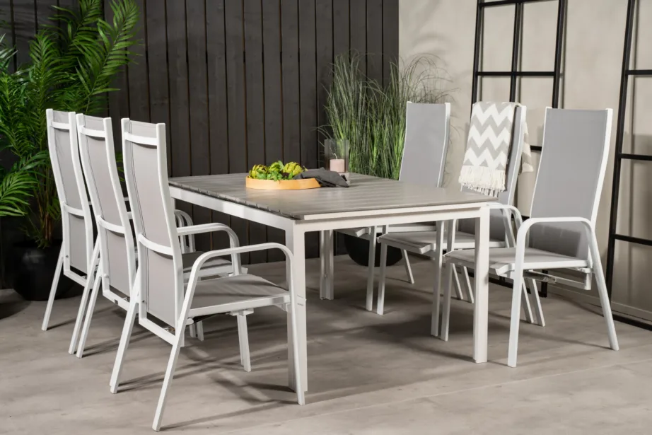 Pikendatav valge-hall aiamööblikomplekt Levels – alumiiniumraamiga ja reguleeritavate toolidega, GR18450 – 7