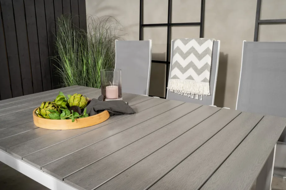 Pikendatav valge-hall aiamööblikomplekt Levels – alumiiniumraamiga ja reguleeritavate toolidega, GR18450 – 8