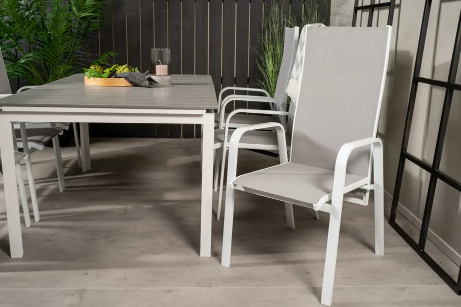 Pikendatav valge-hall aiamööblikomplekt Levels – alumiiniumraamiga ja reguleeritavate toolidega, GR18450 – 9