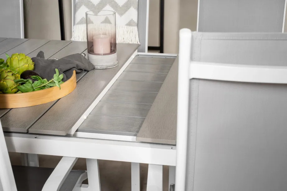 Pikendatav valge-hall aiamööblikomplekt Levels – alumiiniumraamiga ja reguleeritavate toolidega, GR18450 – 10