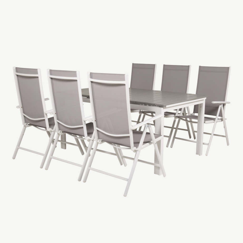 Pikendatav aiamööblikomplekt Levels (puitplastkomposiit, hall/valge) ja reguleeritavad toolid Break (alumiinium, hall/valge), GR18458 – 3