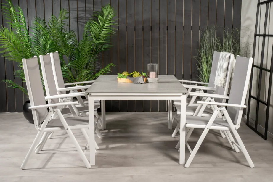 Pikendatav aiamööblikomplekt Levels (puitplastkomposiit, hall/valge) ja reguleeritavad toolid Break (alumiinium, hall/valge), GR18458 – 5