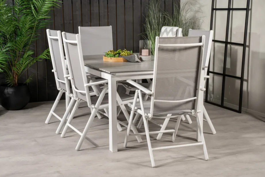 Pikendatav aiamööblikomplekt Levels (puitplastkomposiit, hall/valge) ja reguleeritavad toolid Break (alumiinium, hall/valge), GR18458 – 7