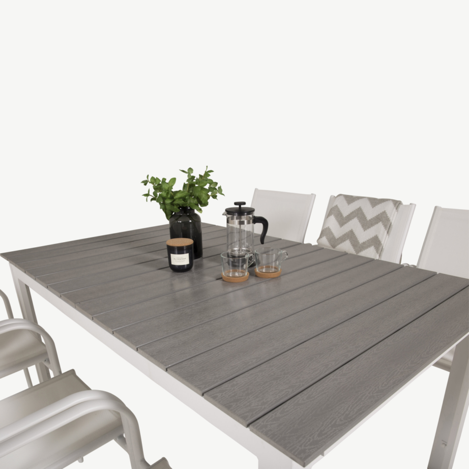 Pikendatav hall-valge aiamööblikomplekt Levels (6 valget Santorini tooli, puitplastkomposiit), GR18461 – 5