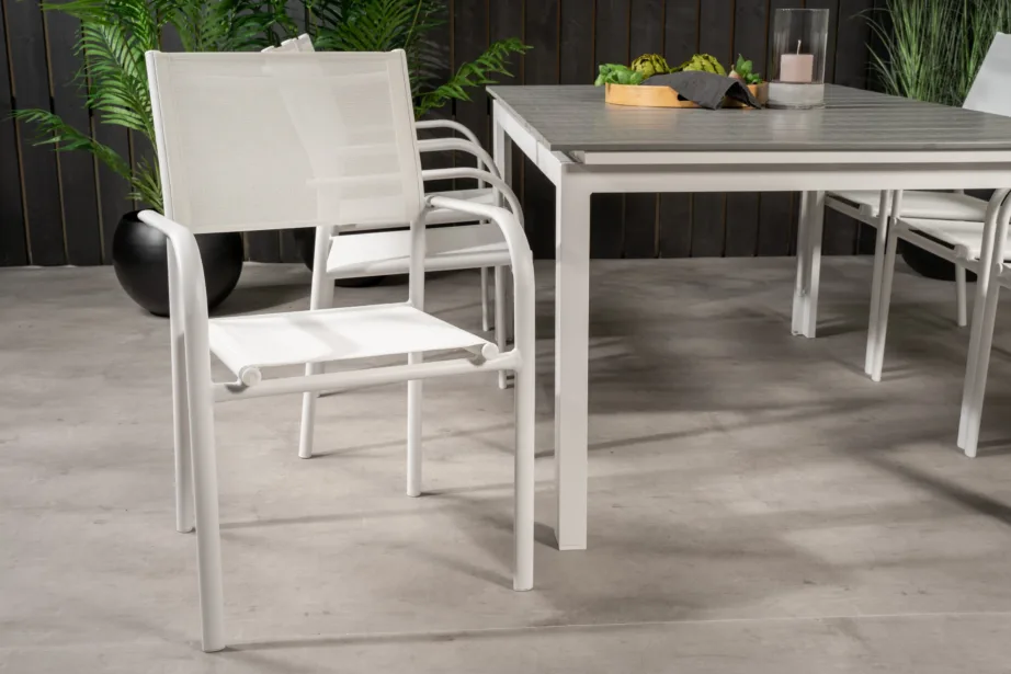 Pikendatav hall-valge aiamööblikomplekt Levels (6 valget Santorini tooli, puitplastkomposiit), GR18461 – 8