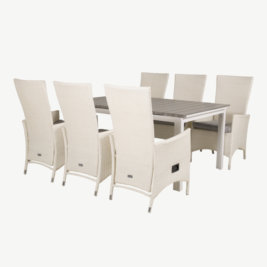 Pikendatav hall aiamööbli komplekt Levels – hall söögilaud ja reguleeritavad valged Padova toolid, GR18598 – 3