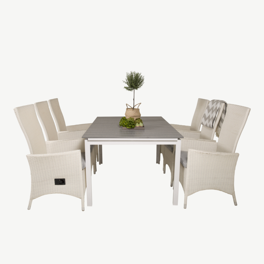 Pikendatav hall aiamööbli komplekt Levels – hall söögilaud ja reguleeritavad valged Padova toolid, GR18598 – 4