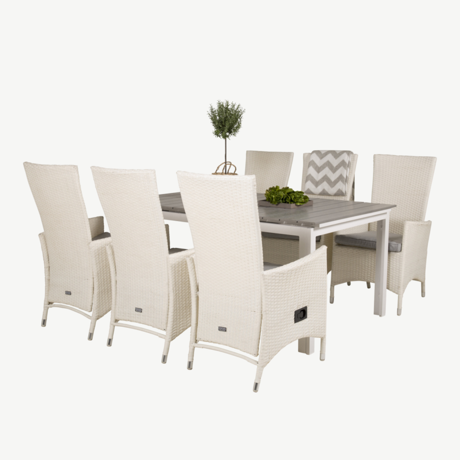 Pikendatav hall aiamööbli komplekt Levels – hall söögilaud ja reguleeritavad valged Padova toolid, GR18598 – 5